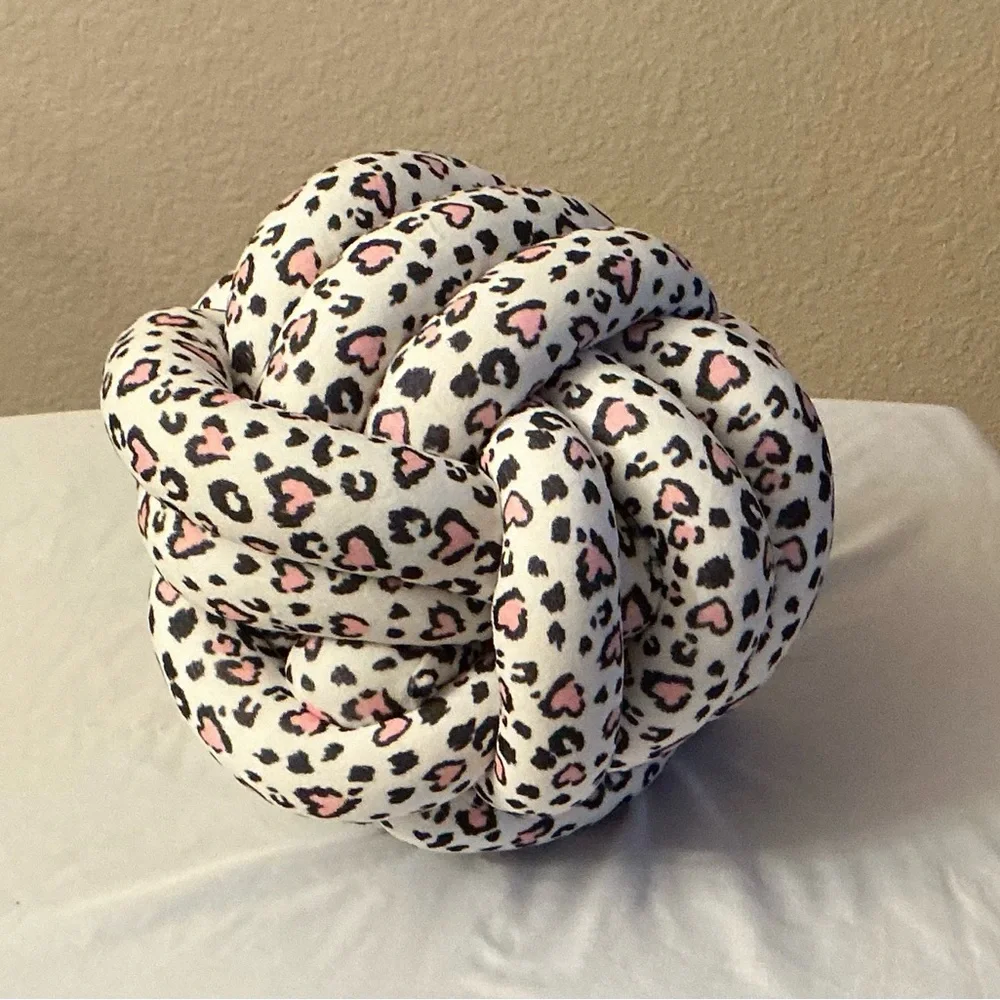 Pink & Black Leopard Print Knot Pillow. New